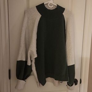 We The Free Two-Tone Green and Gray Turtleneck Sweater